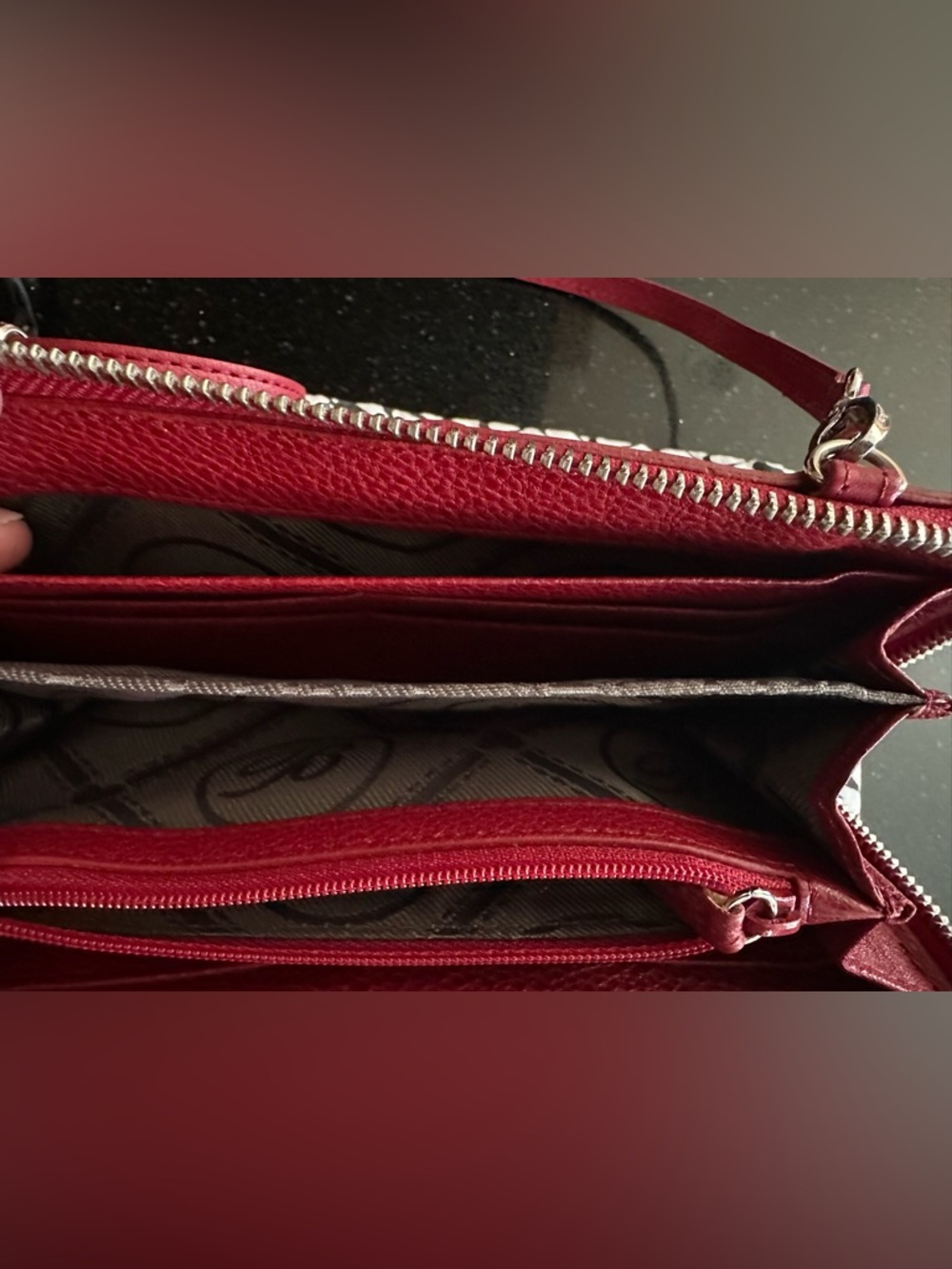 Brighton Cordoba Lipstick Red Genuine Leather Embossed Silver Heart Wallet - Picture 7 of 13